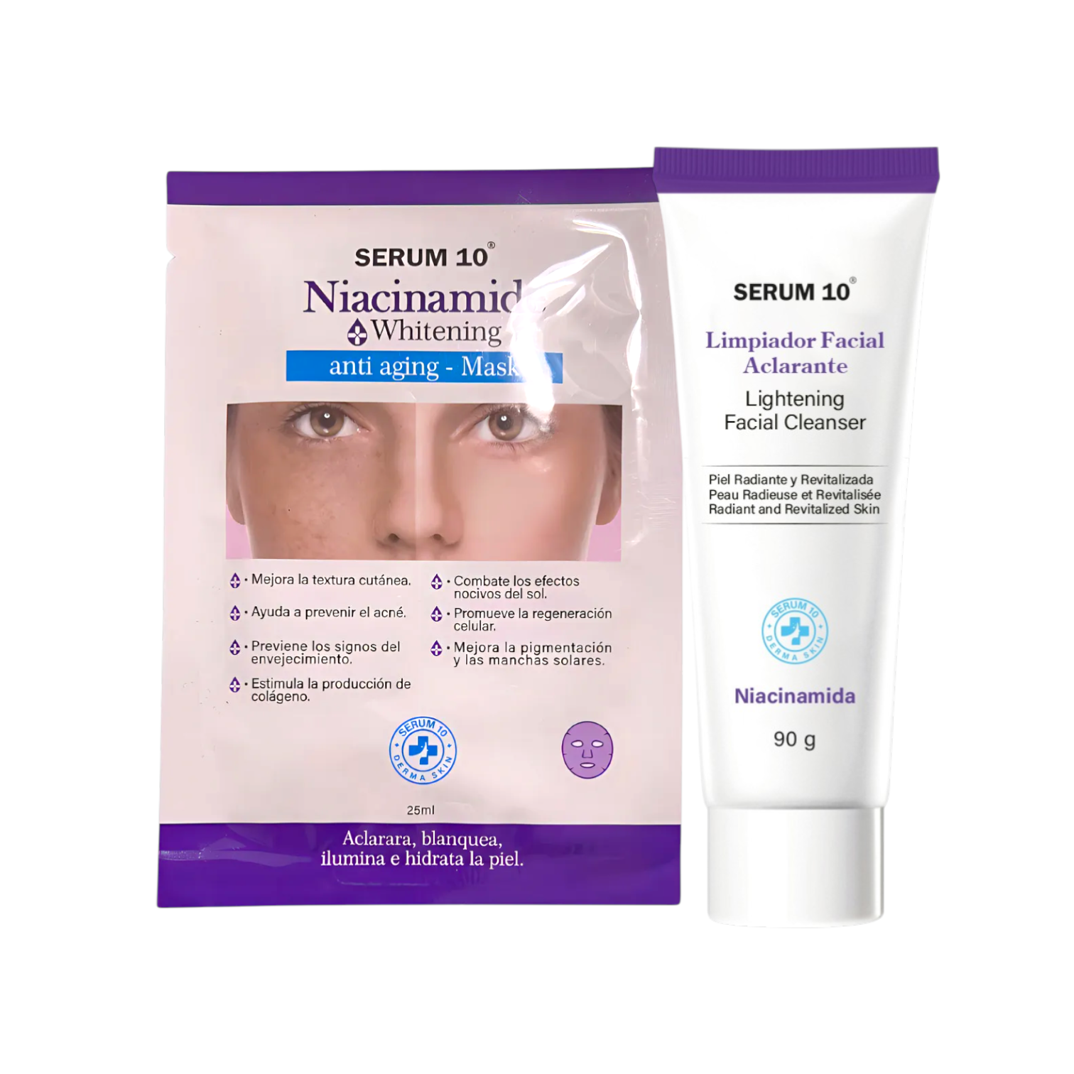 Combo Facial Serum 10: Mascarilla Niacinamida + Limpieza Profunda